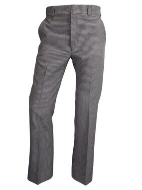 Vintage 70s Double Knit Pants Brown Houndstooth 34x32 Mod Slacks